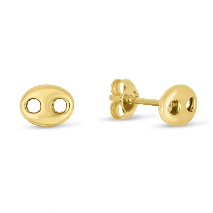 14K Yellow Gold Mariner Link Button Earrings