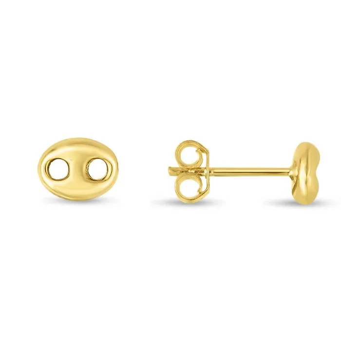 14K Yellow Gold Mariner Link Button Earrings