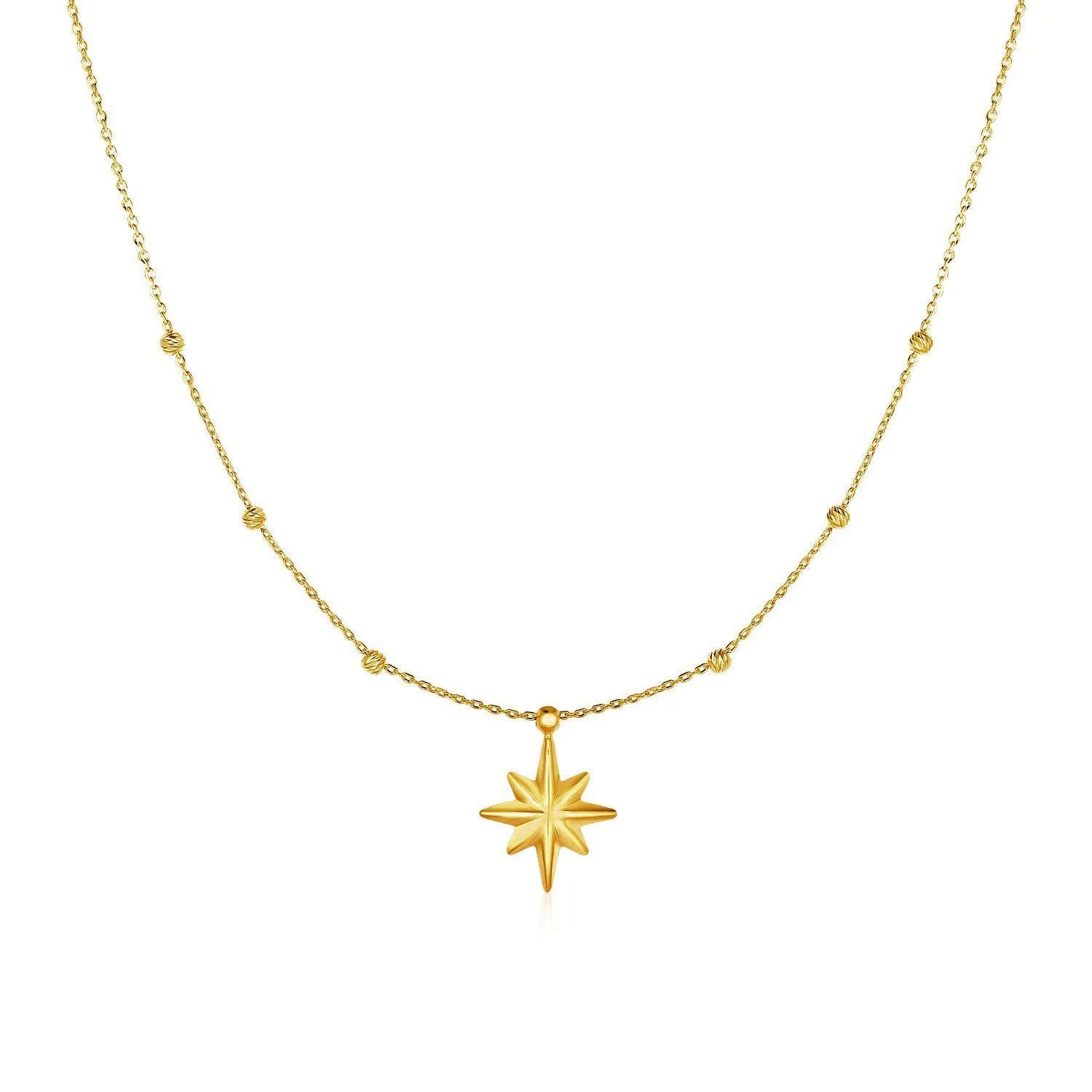 14k Yellow Gold Necklace with Eight Pointed Star and Beadsrx56582-18-rx56582-18