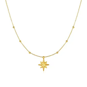 14k Yellow Gold Necklace with Eight Pointed Star and Beadsrx56582-18-rx56582-18