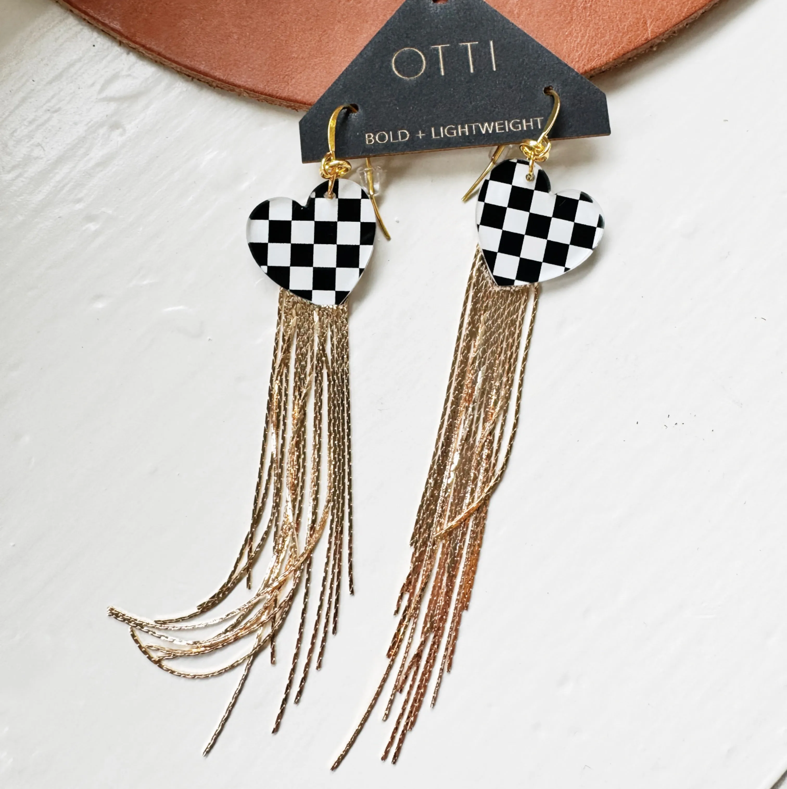 18K Gold Glamour Fringe earring: Checkerboard design