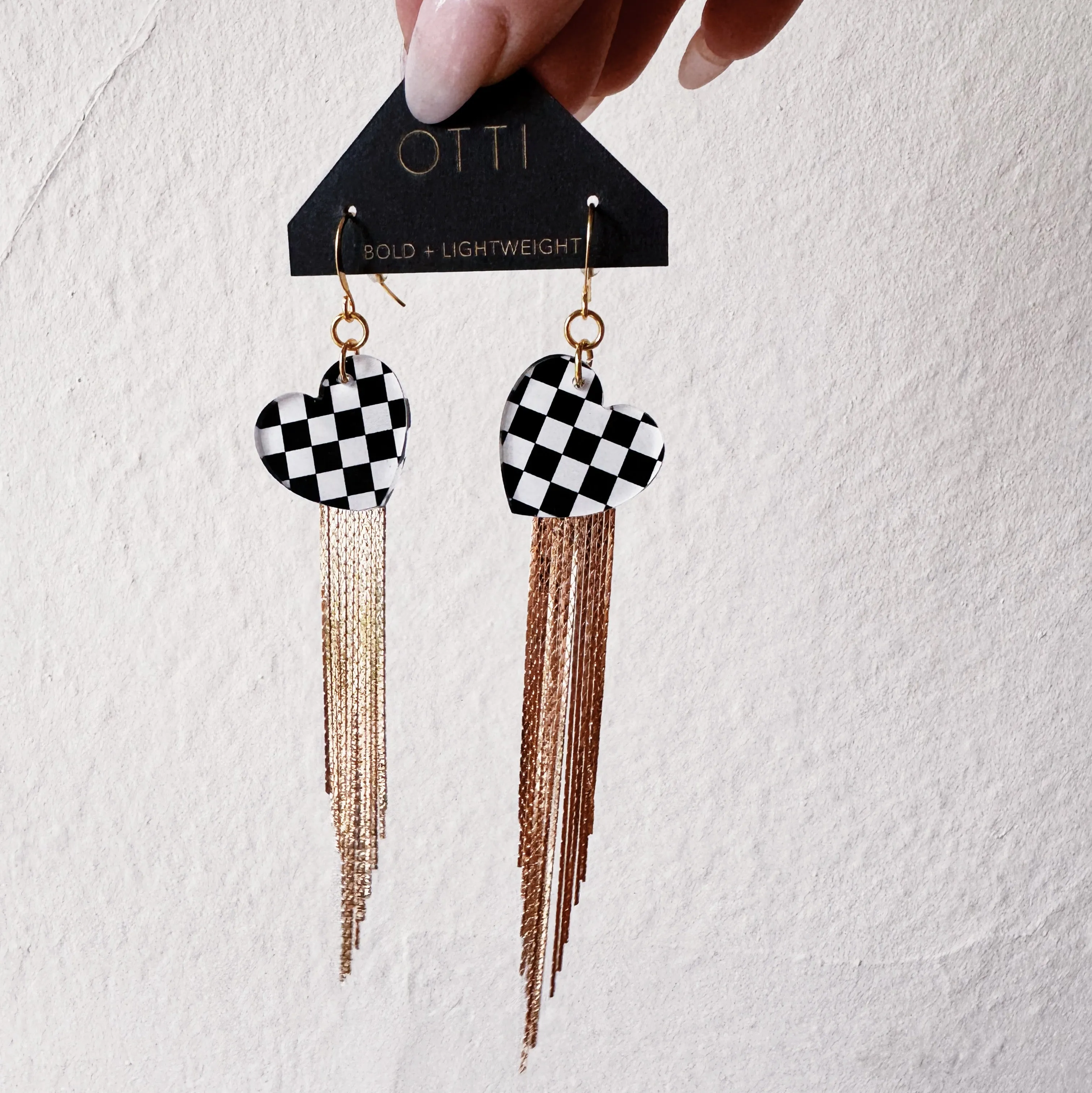 18K Gold Glamour Fringe earring: Checkerboard design