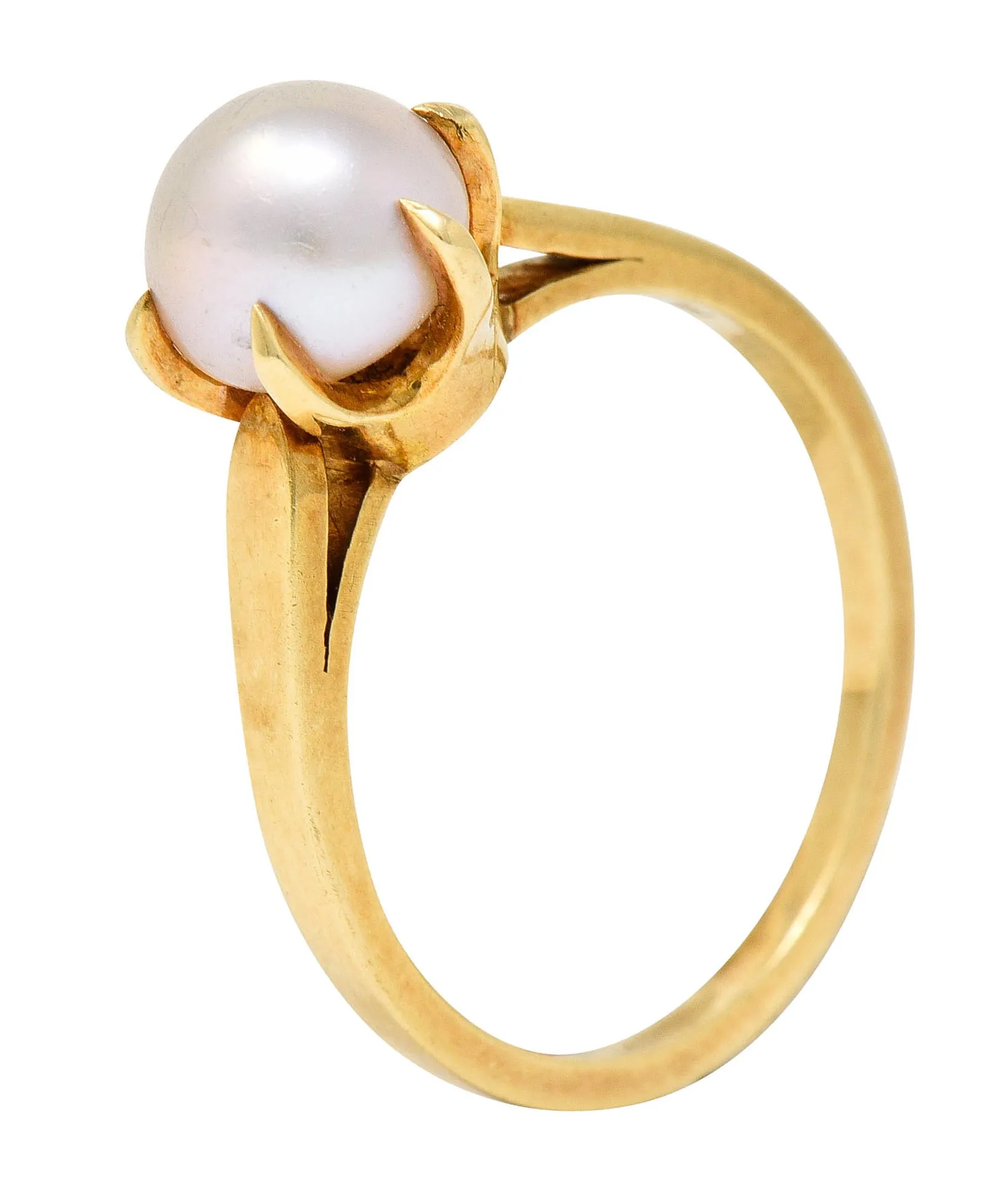 1905 Art Nouveau Natural Freshwater Button Pearl 14 Karat Gold Ring GIA