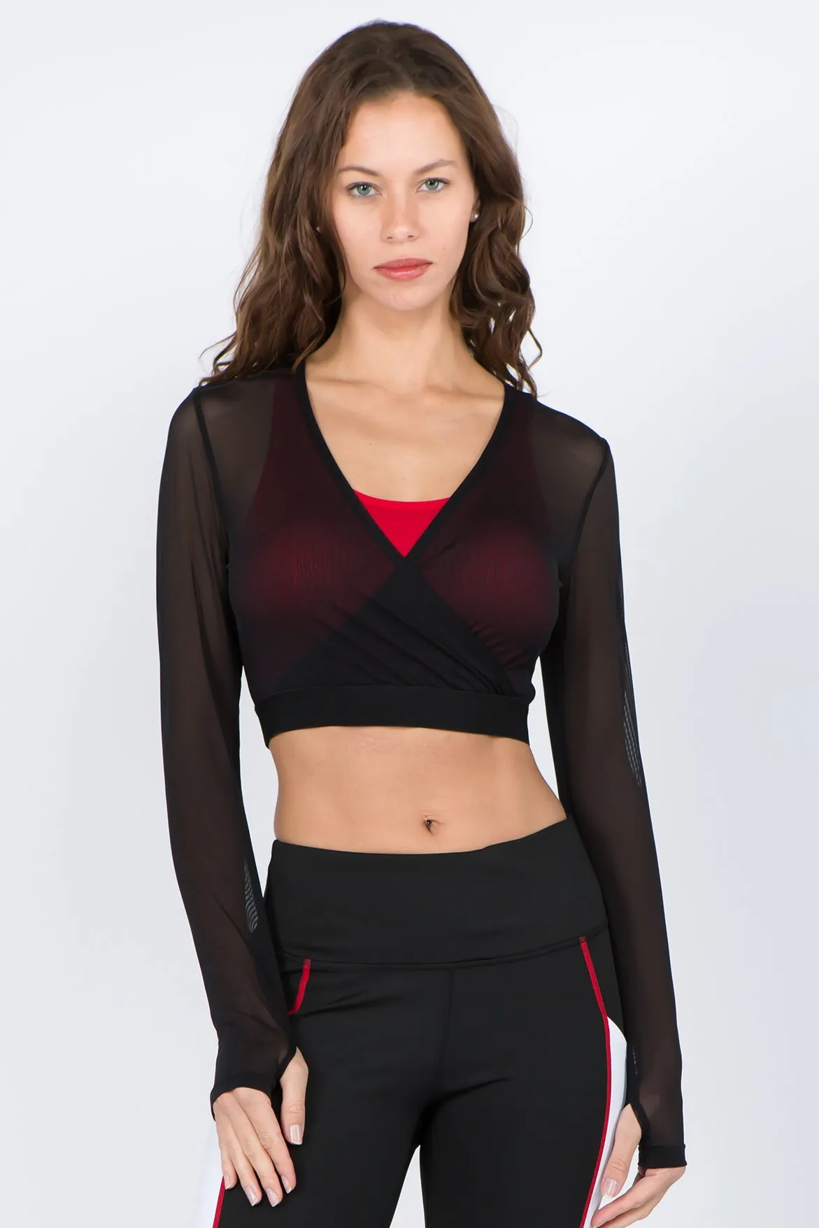 Active Long Sleeve Wrap Mesh Crop Top