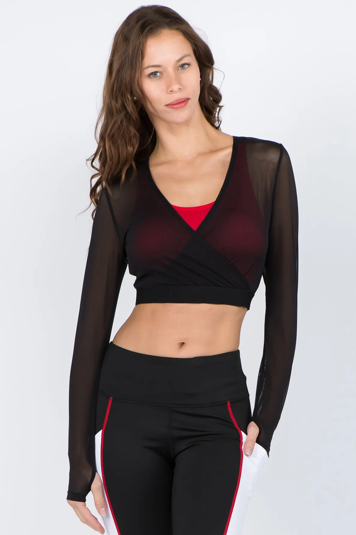 Active Long Sleeve Wrap Mesh Crop Top