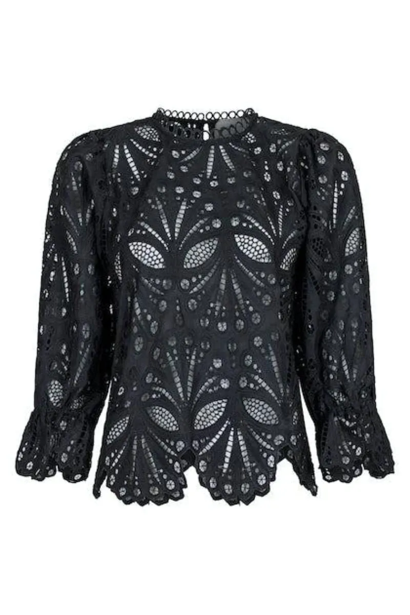 Adela Embroidery Blouse | Black | Bluse fra Neo Noir