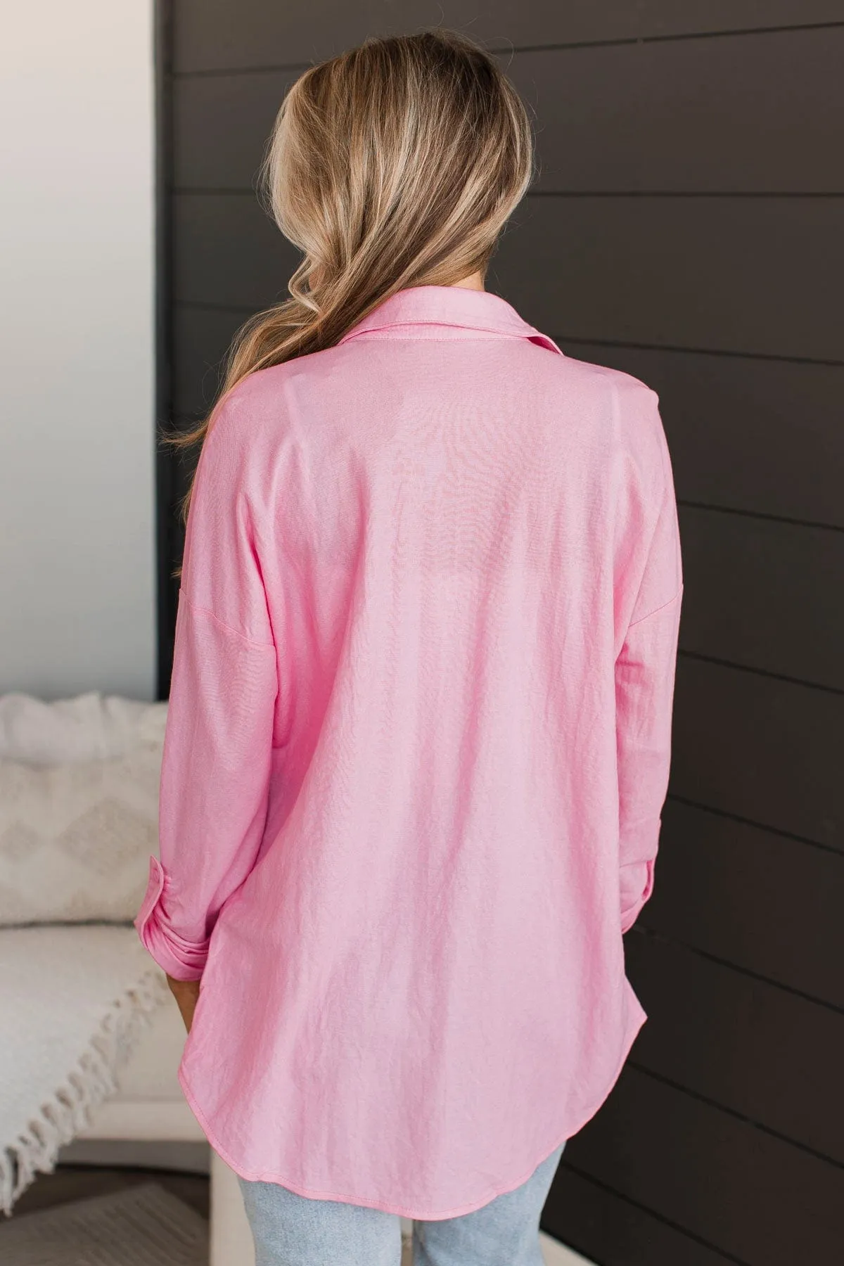 Always Interesting Button Up Top- Pink