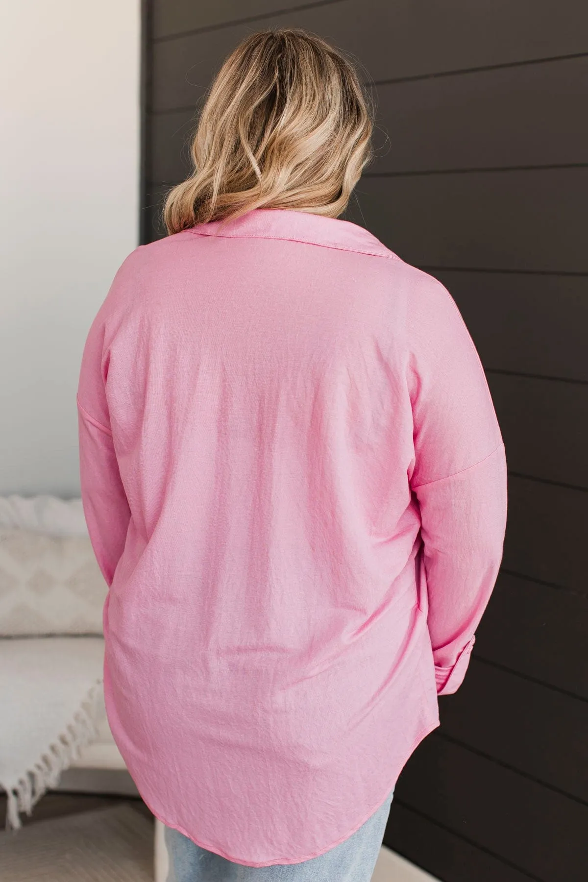 Always Interesting Button Up Top- Pink