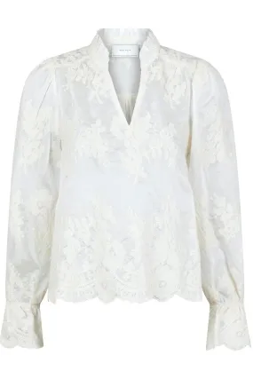 Amara Big Embroidery Blouse | Off White | Bluse fra Neo Noir