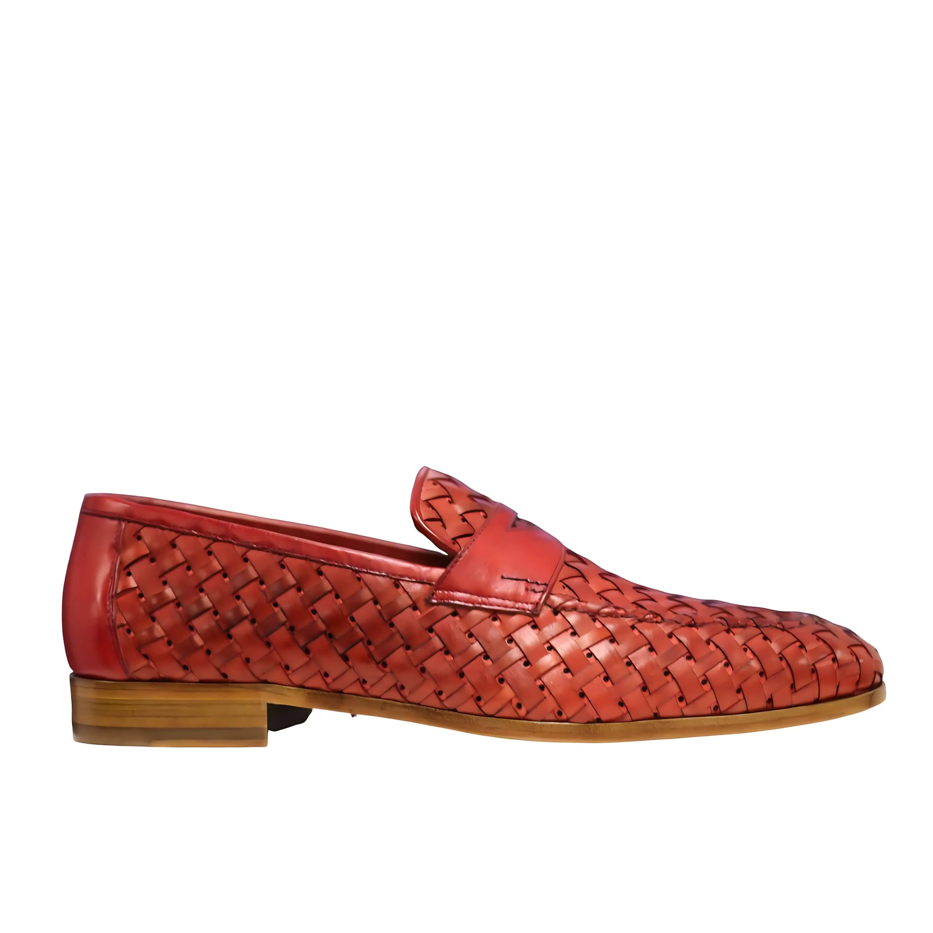 Ambrogio by Mezlan Solomeo 21101 Men's Shoes Red Woven Leather Penny Slip-On Loafer (AMZ1011)