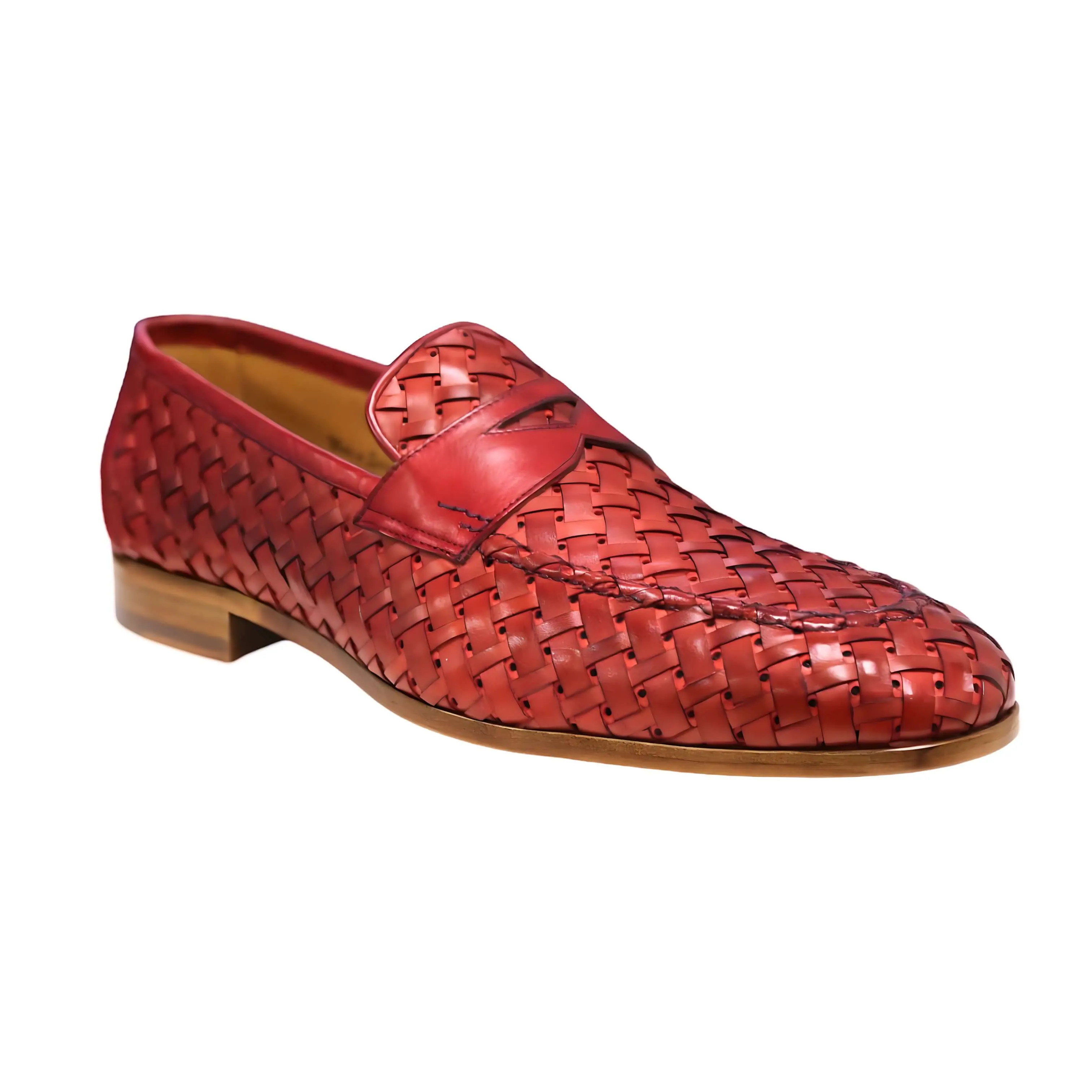 Ambrogio by Mezlan Solomeo 21101 Men's Shoes Red Woven Leather Penny Slip-On Loafer (AMZ1011)