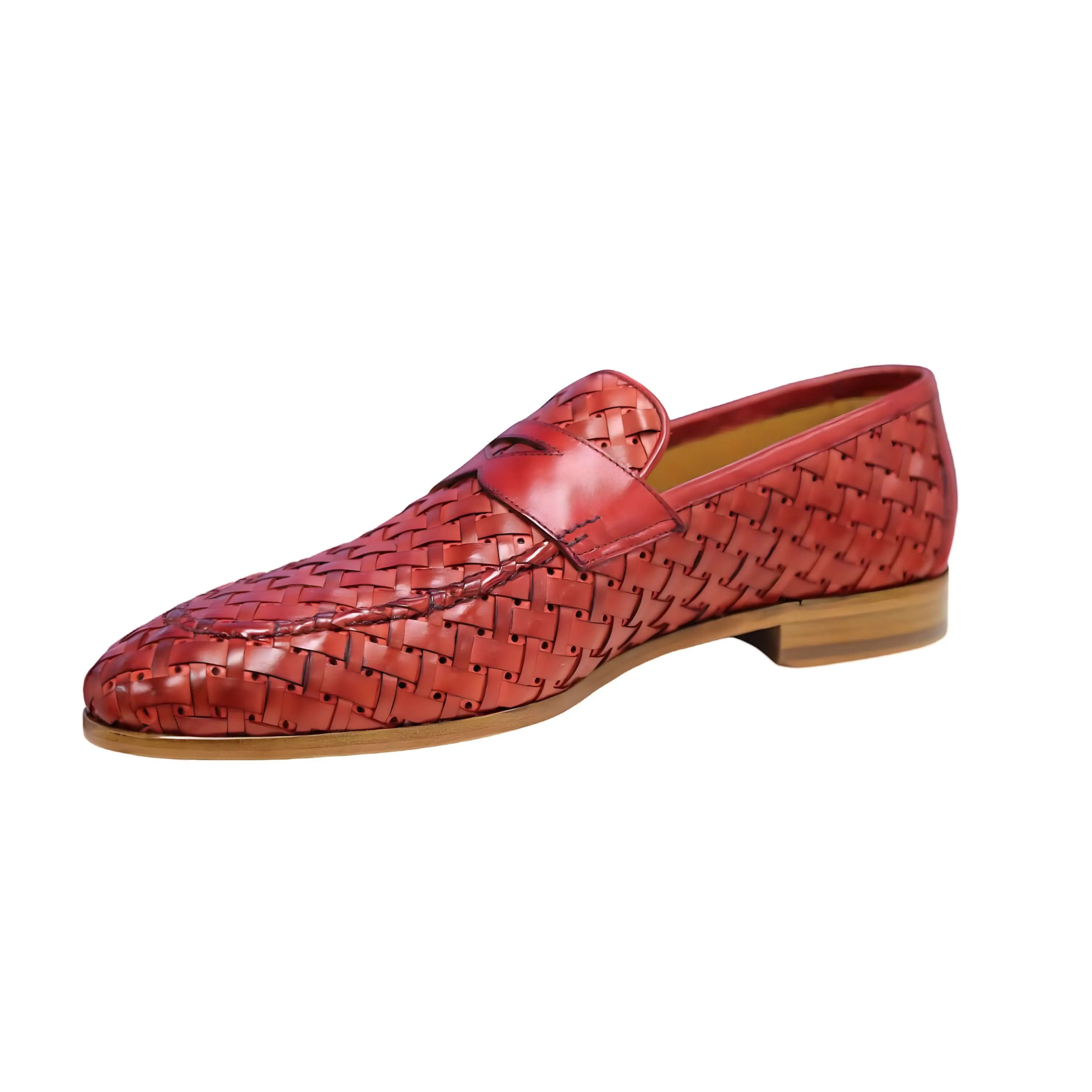 Ambrogio by Mezlan Solomeo 21101 Men's Shoes Red Woven Leather Penny Slip-On Loafer (AMZ1011)