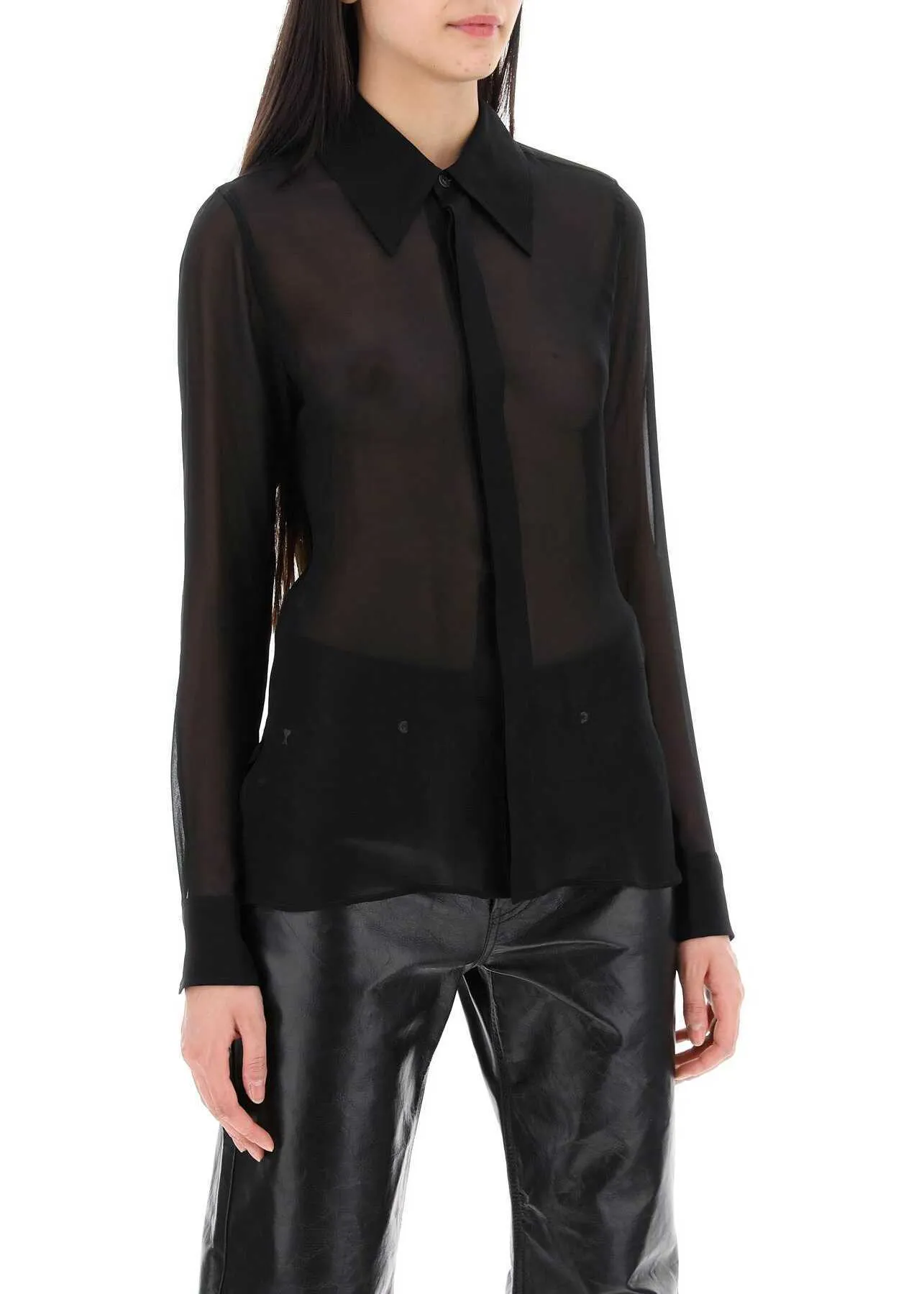 AMI PARIS  |AMI ALEXANDRE MATTIUSSI Ami Paris Semi-Transparent Silk S...