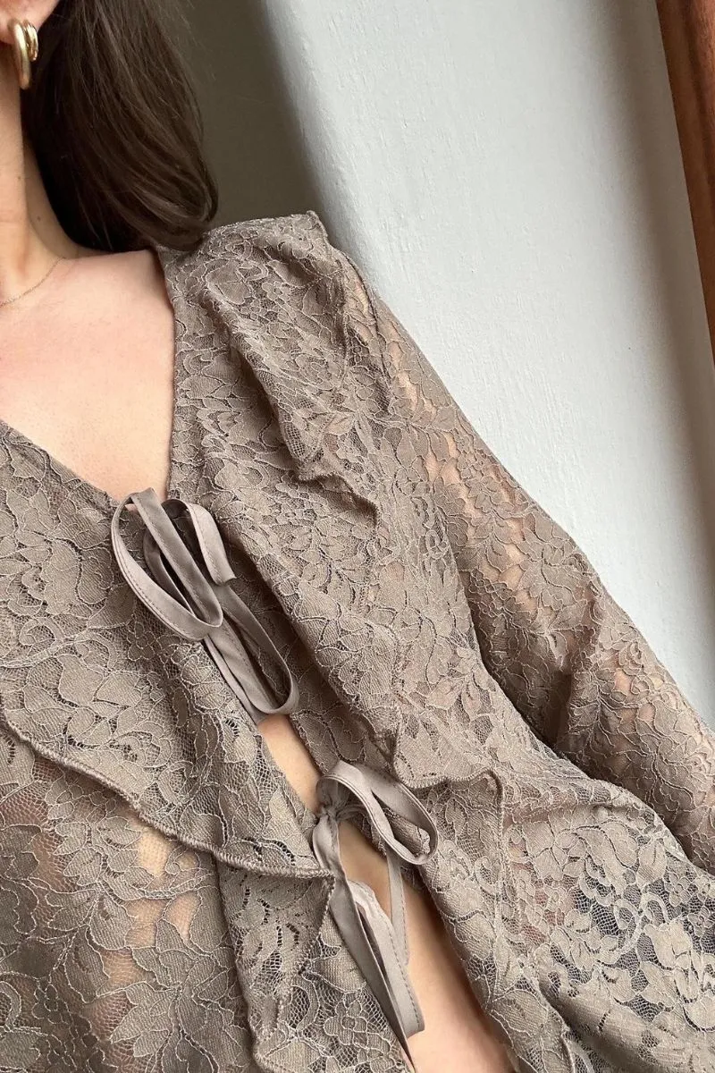 Anika Lace Blouse | Taupe | Bluse fra Neo Noir