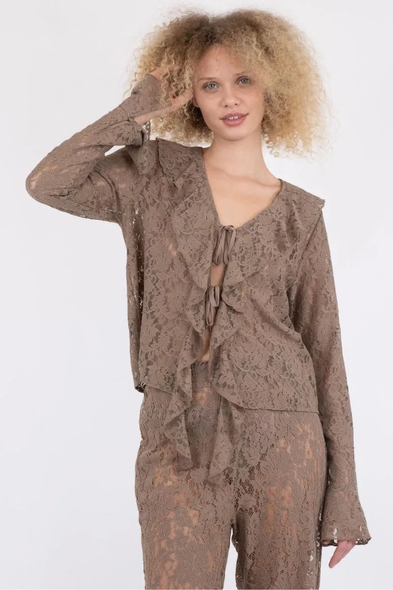 Anika Lace Blouse | Taupe | Bluse fra Neo Noir