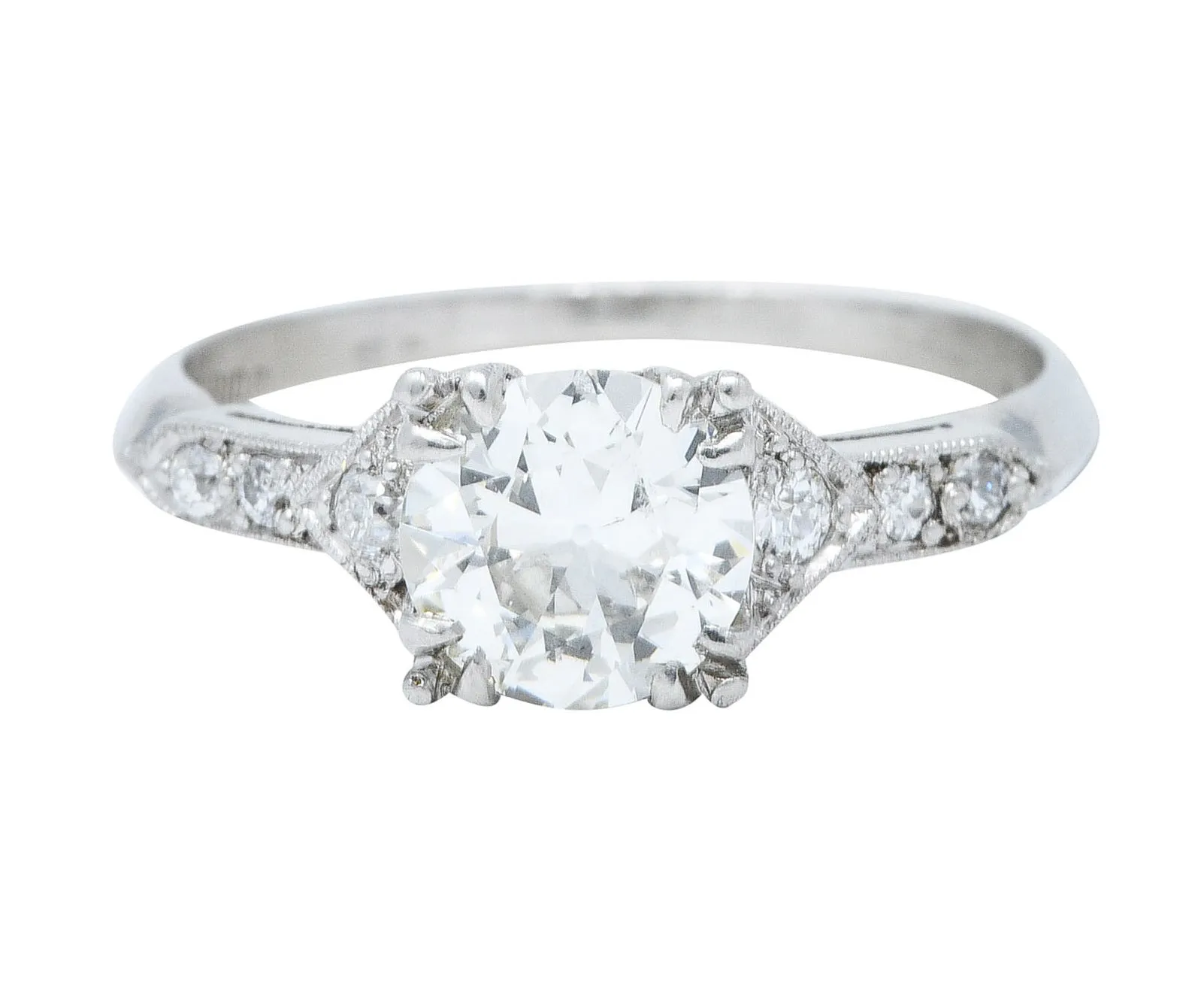 Art Deco 1.24 CTW Diamond Platinum Pointed Shoulder Engagement Ring GIA