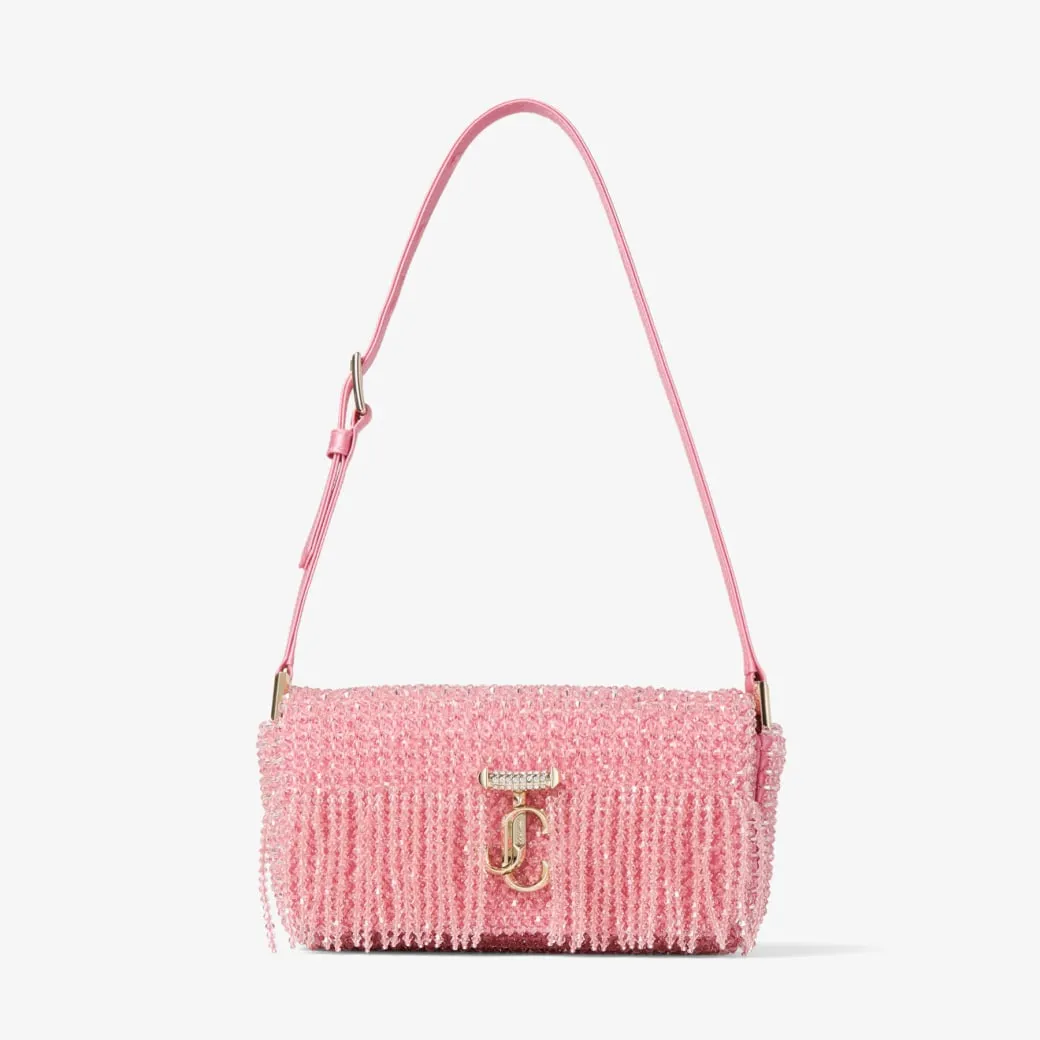 Avenue Mini Shoulder Candy Pink Satin Mini Shoulder Bag with Crystal Fringe