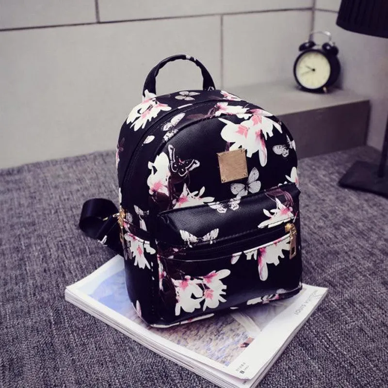 Backpack Women School Bags For Teenagers Floral Printing PU Leather Bag bolsa feminina