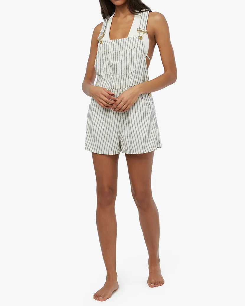 Basic Pinstripe Short Overalls | Navy White