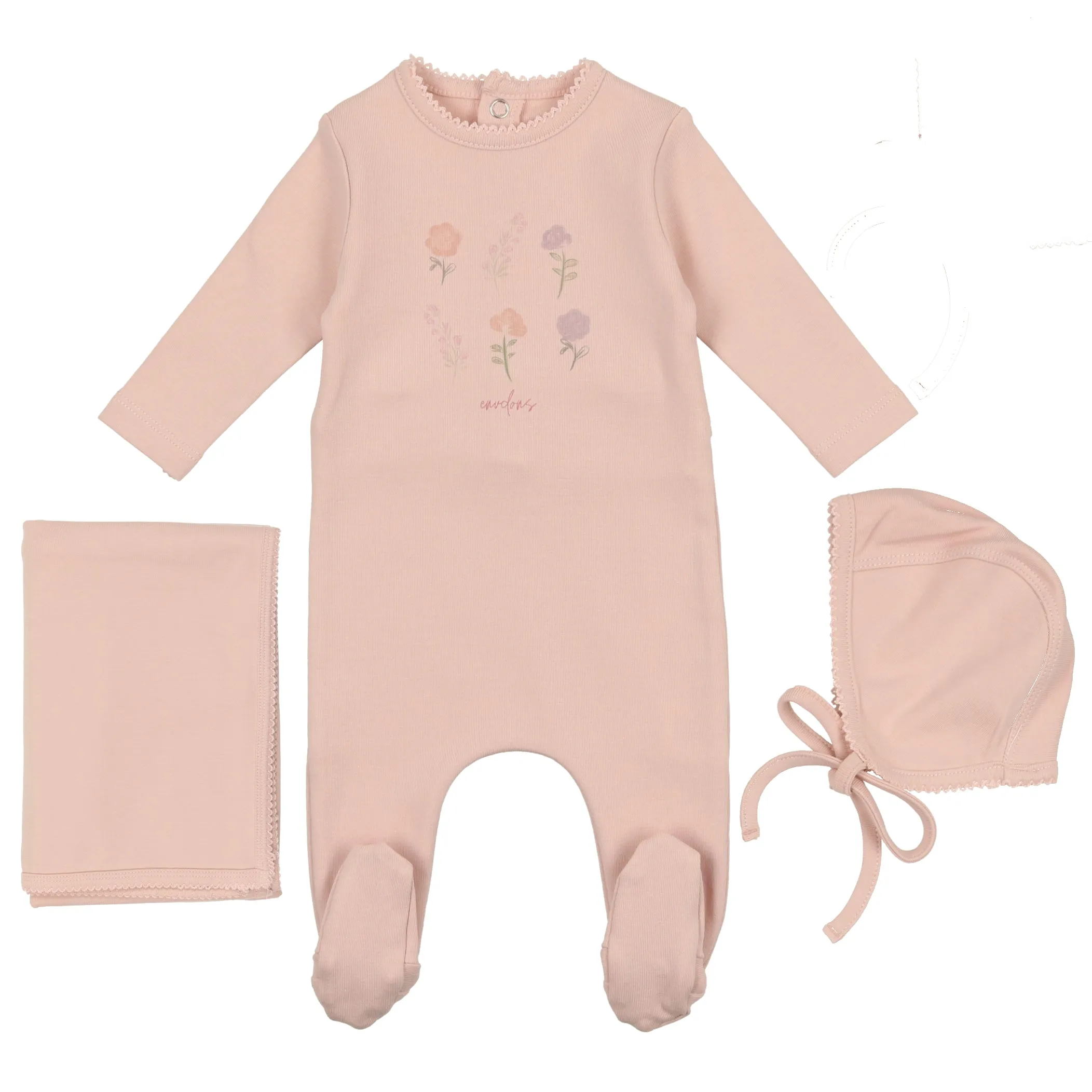 Bee & Dee Pearl Pink Leaf Print Collection Layette Set