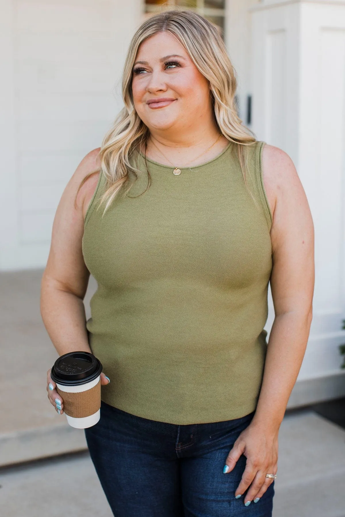 Believe It Or Not Knit Tank Top- Light Olive