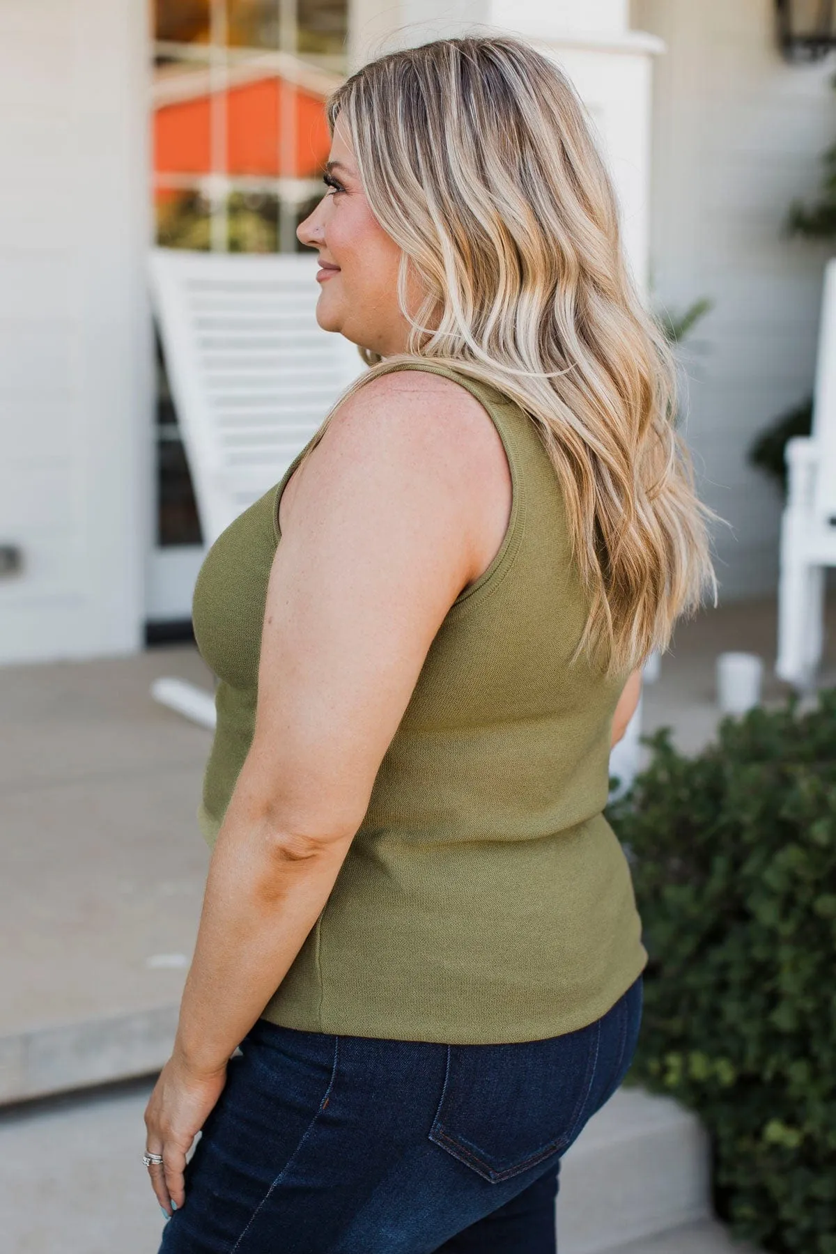 Believe It Or Not Knit Tank Top- Light Olive