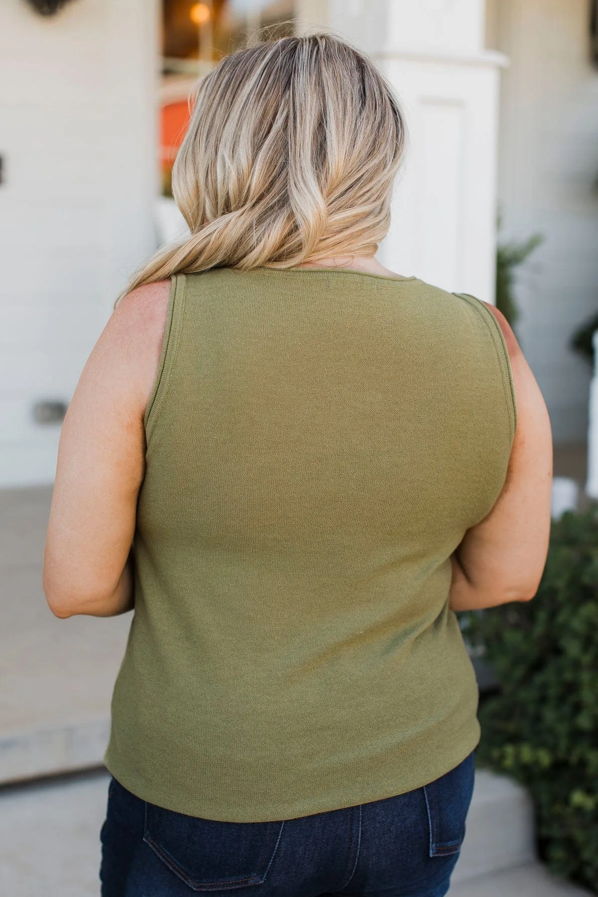 Believe It Or Not Knit Tank Top- Light Olive