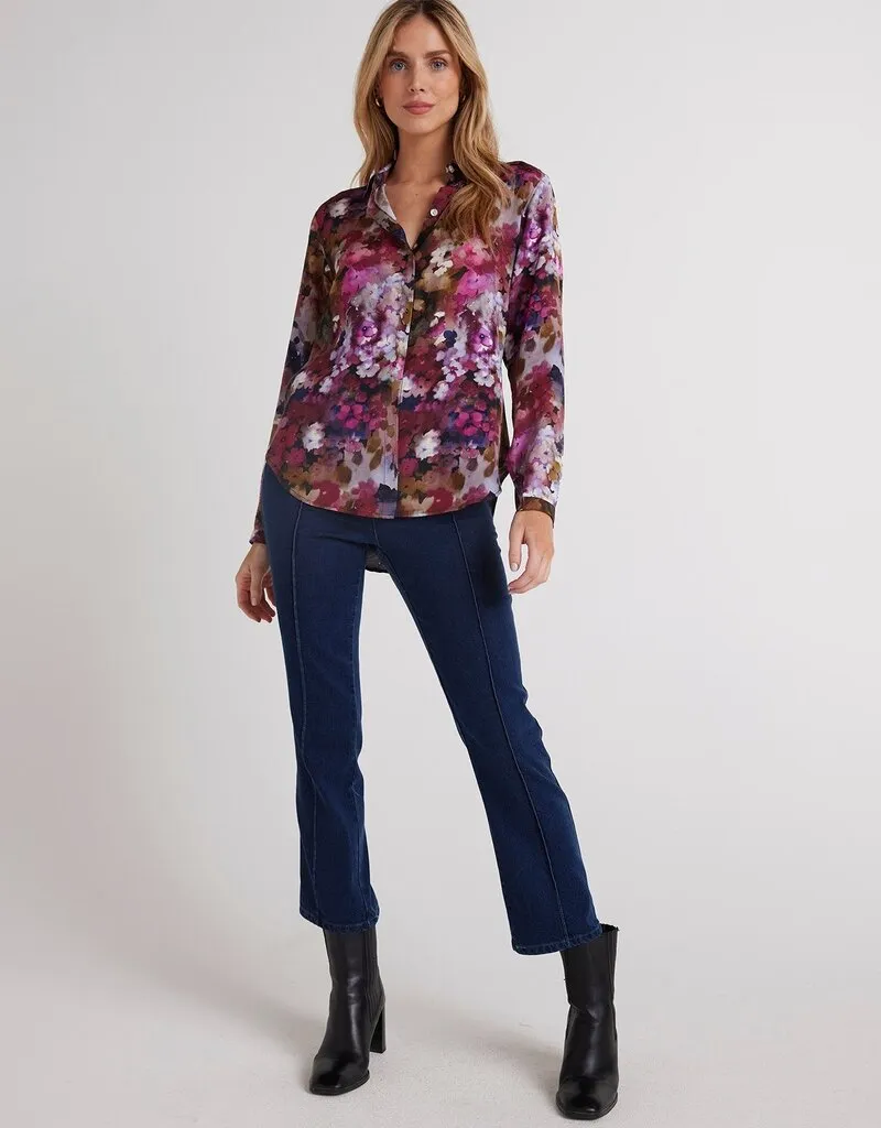 Bella Dahl Clean Front Hipster Shirt - Twilight Fleur Print