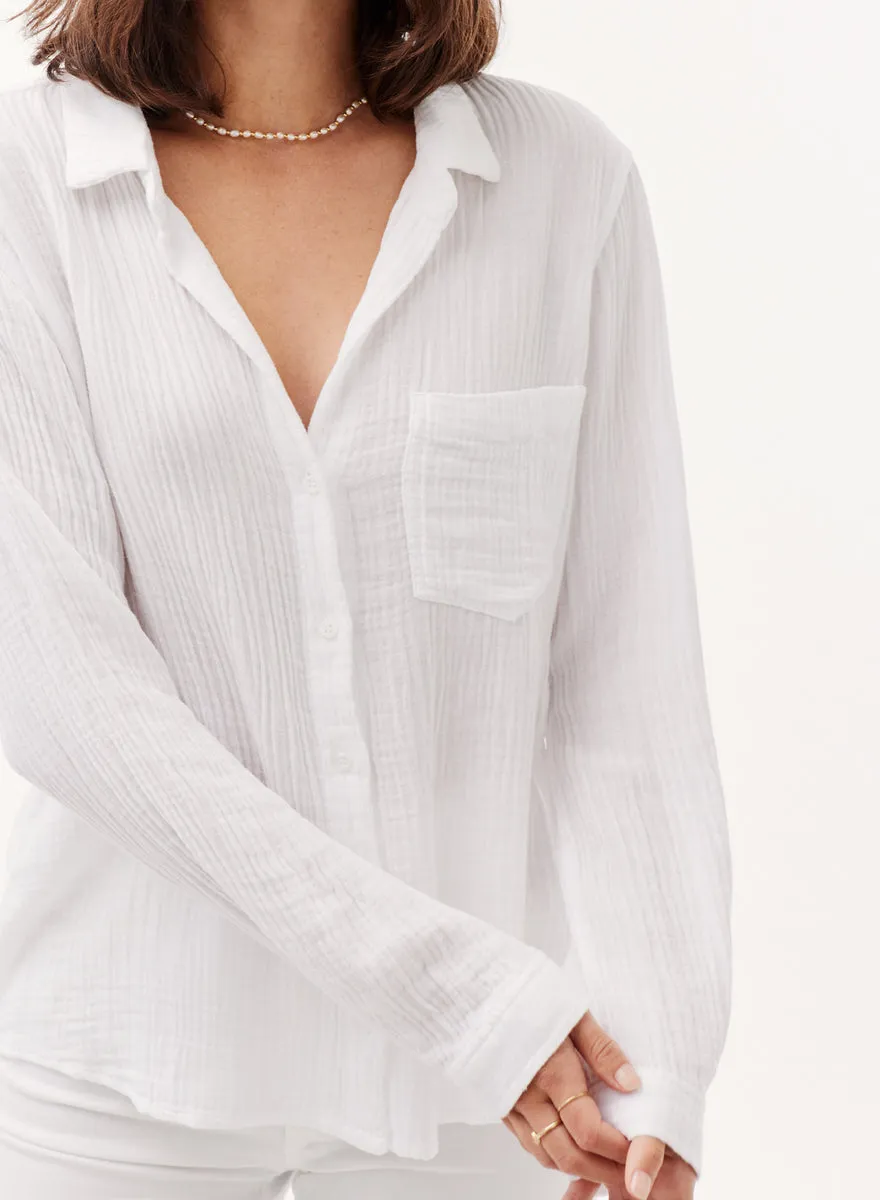 bella dahl cloud crinkle button down long sleeve in white