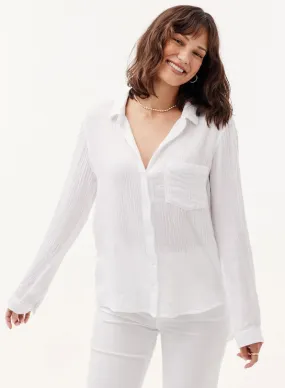 bella dahl cloud crinkle button down long sleeve in white