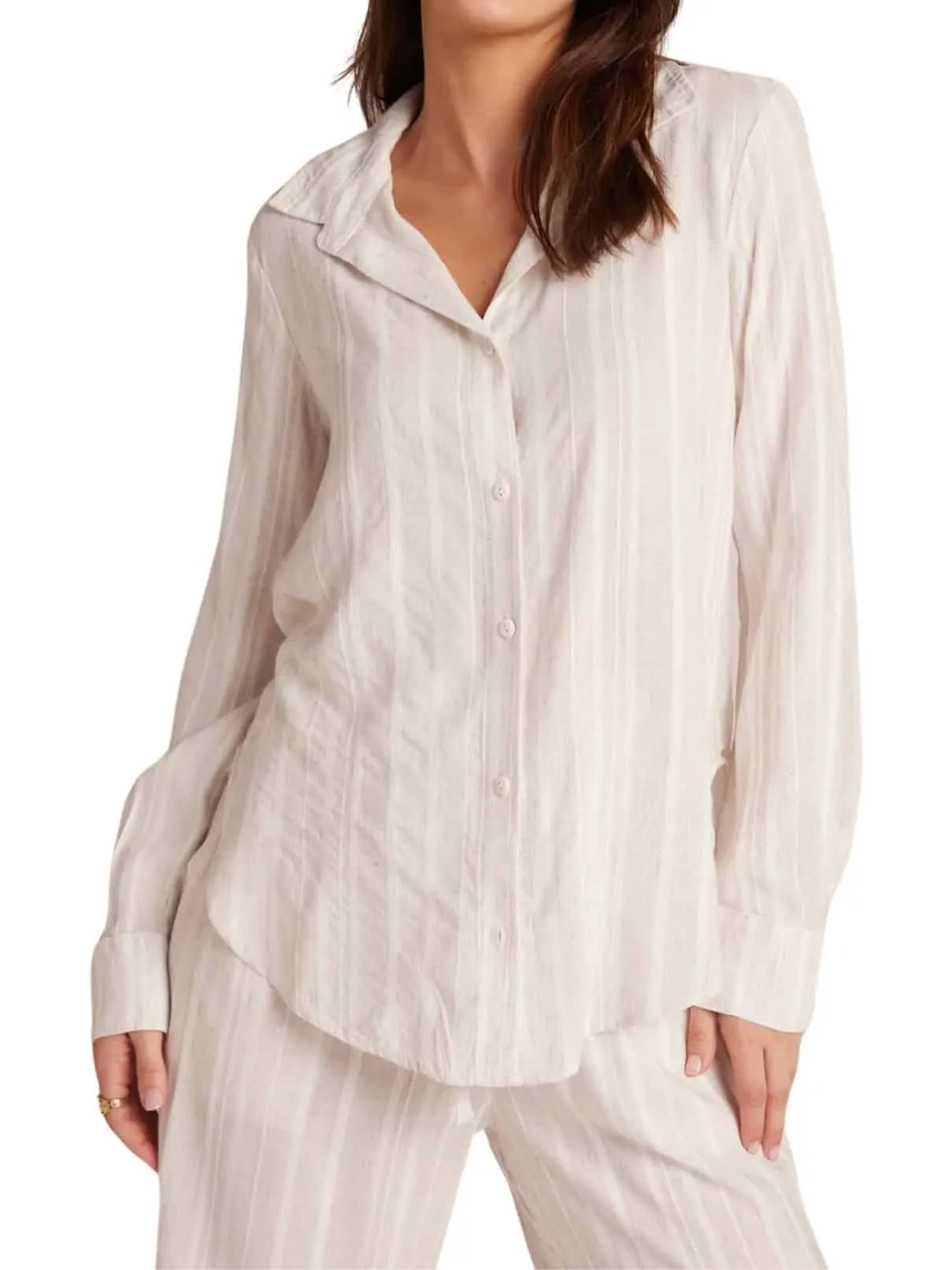 Bella Dahl Flowy Button Down Shirt in White Sand Stripe