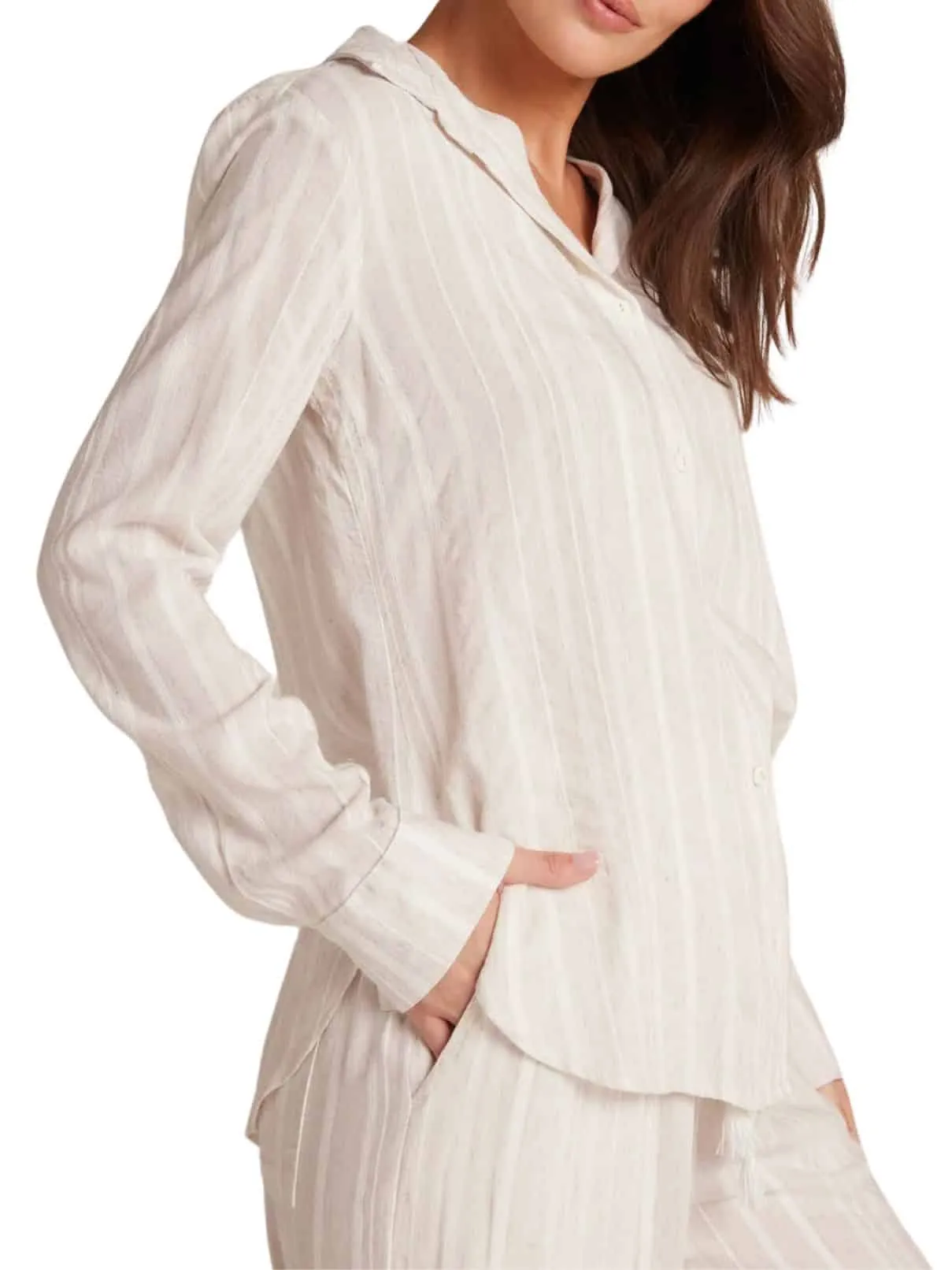 Bella Dahl Flowy Button Down Shirt in White Sand Stripe