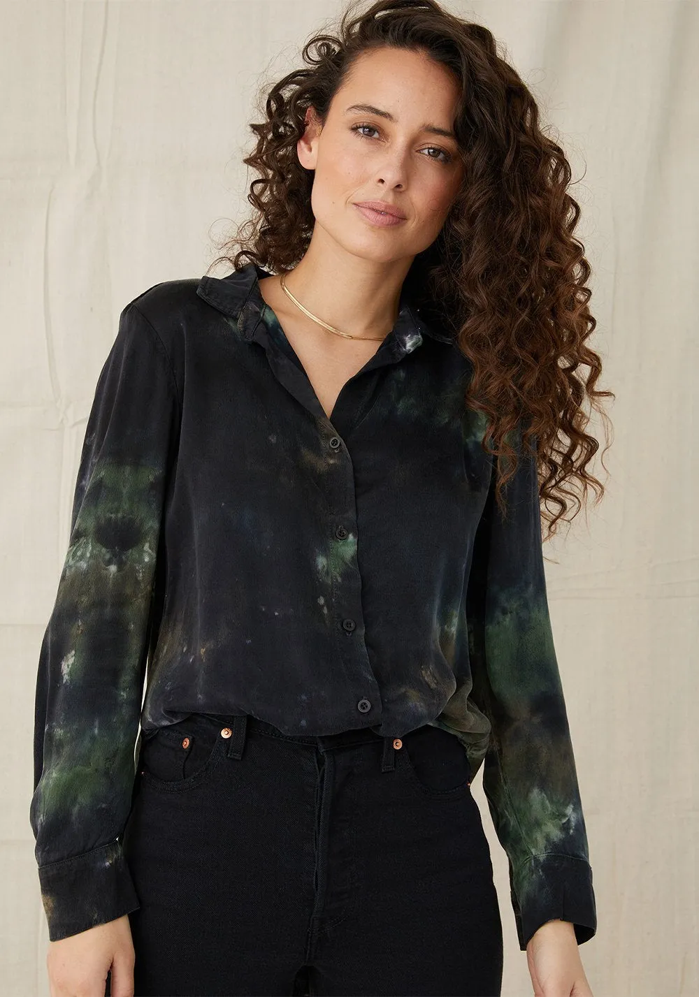 Bella Dahl - Flowy Button Down- Camo Dye