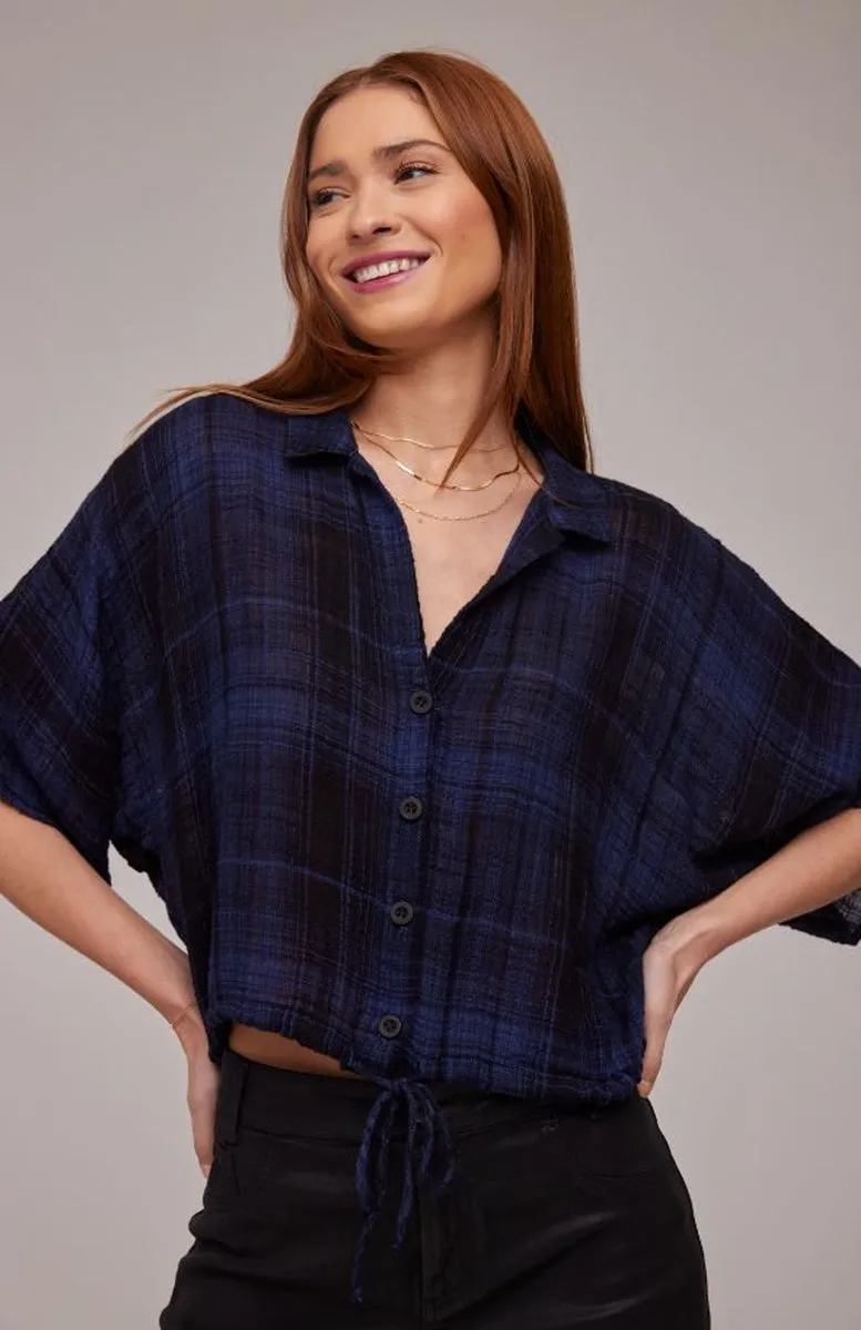 Bella Dahl Flowy Tie Waist Shirt in Admiral Blue Plaid