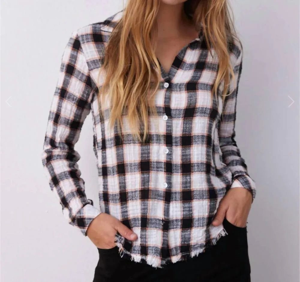 Bella Dahl - Frayed Hem Button Down - Black & White Check