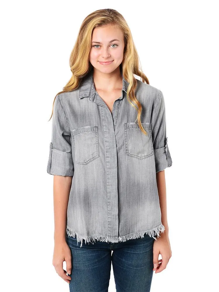     BELLA DAHL  Frayed Hem Split Back Top    