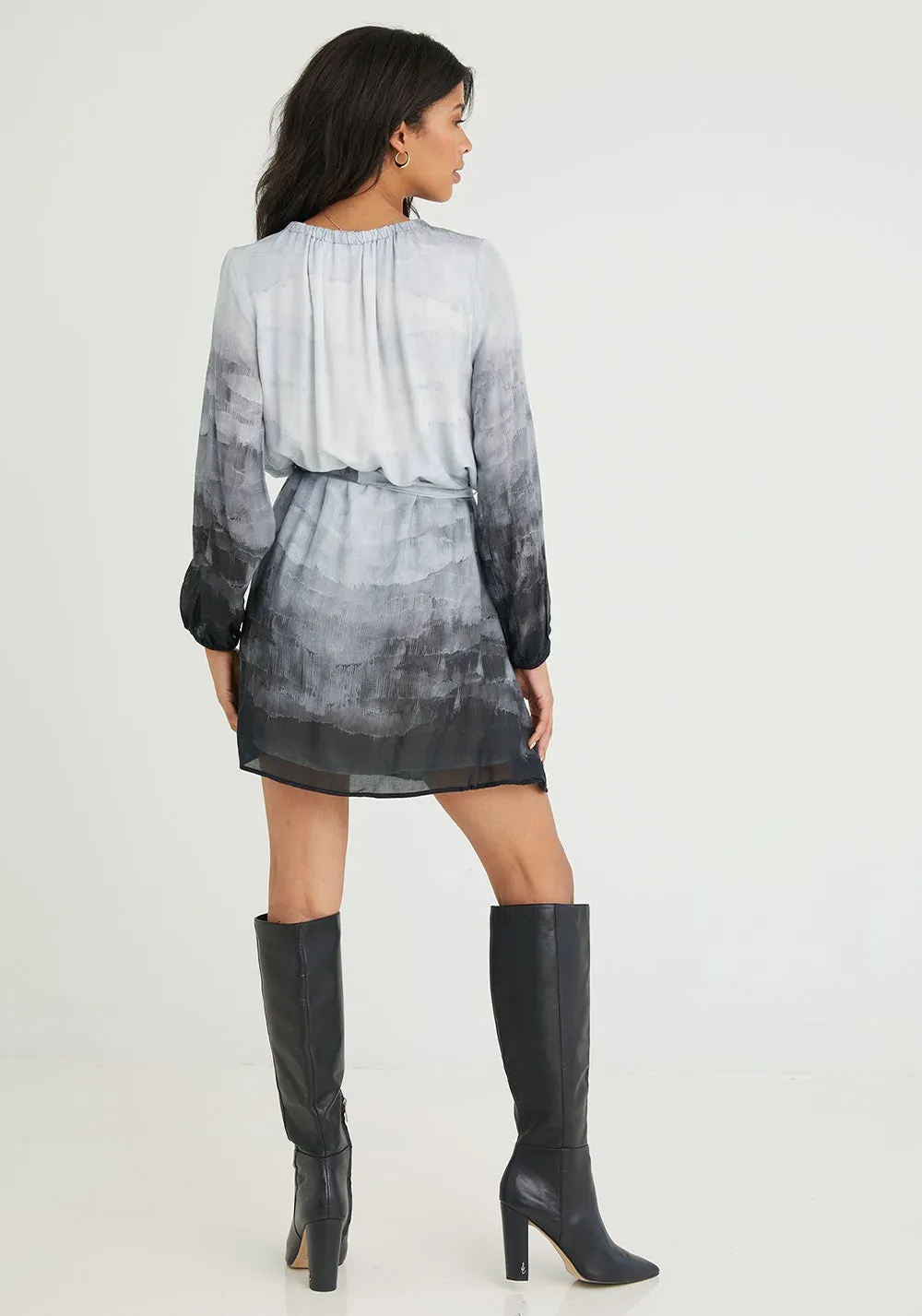 Bella Dahl - Gathered Mini Dress - Ombre Glacier Print