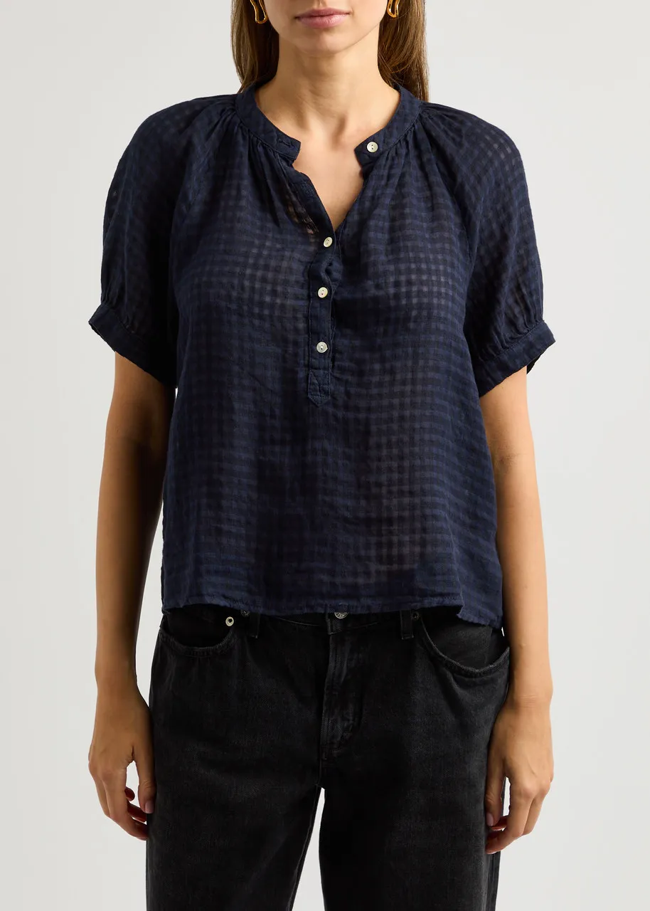 BELLA DAHL Gingham linen-blend top  -                         -                     -                