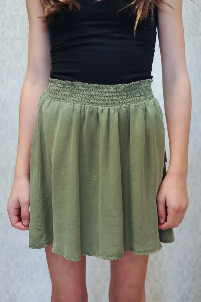 Bella Dahl Girl Smocked Skirt in Basil