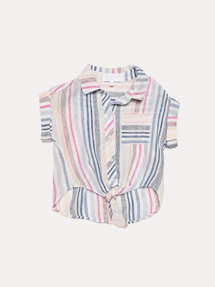     BELLA DAHL  Girls' Roll Sleeve Tie Front Shirt    