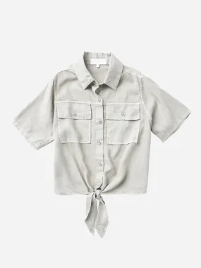     BELLA DAHL  Girls' Two-Pocket Short-Sleeve Tie Front Shirt    