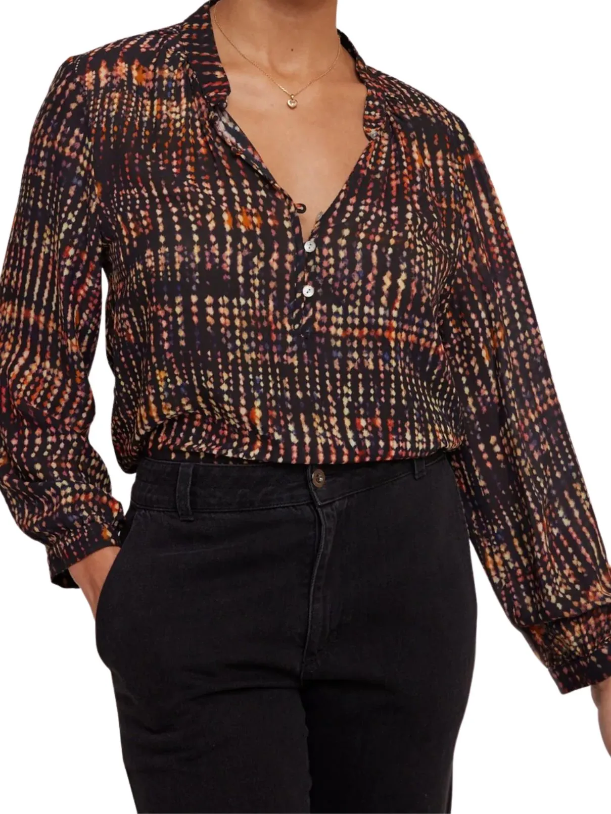 Bella Dahl Half Placket Top in City Lights Print