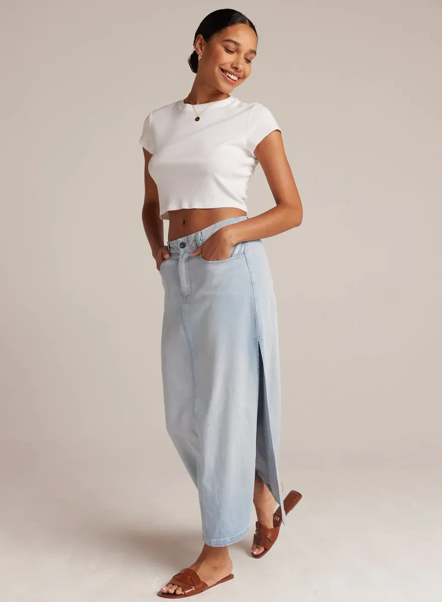 bella dahl Indigo Tencel Cotton Stretch Skirt Ocean Mist