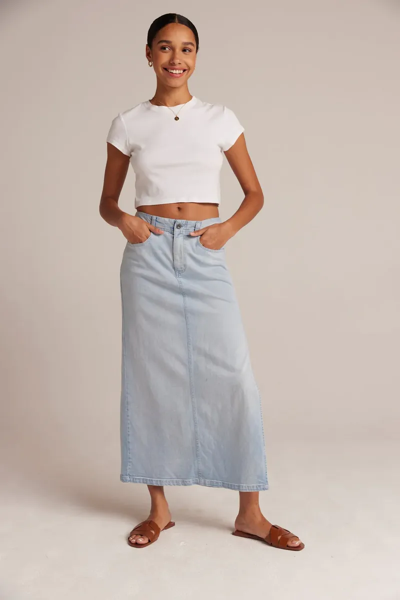 bella dahl Indigo Tencel Cotton Stretch Skirt Ocean Mist