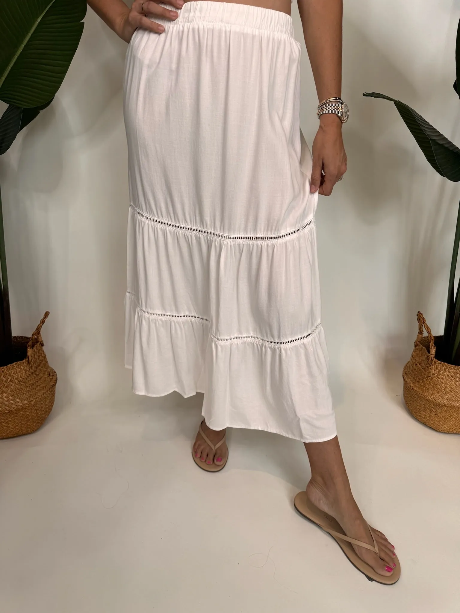 Bella Dahl Ladder Trim Maxi Skirt White