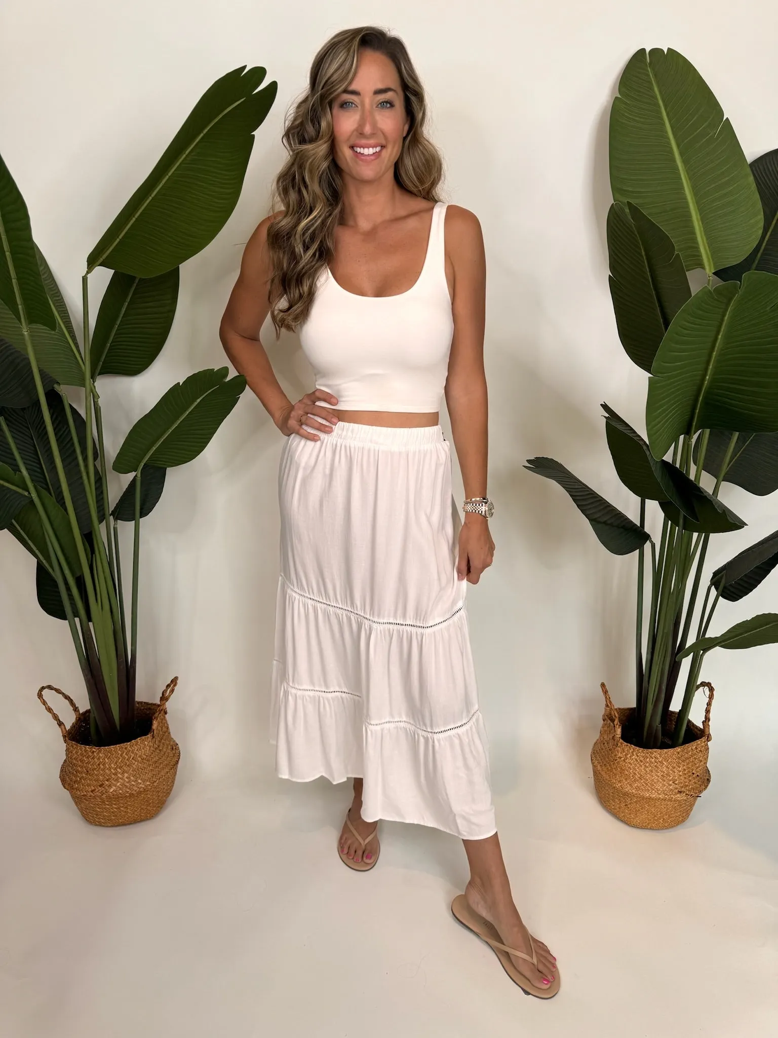 Bella Dahl Ladder Trim Maxi Skirt White