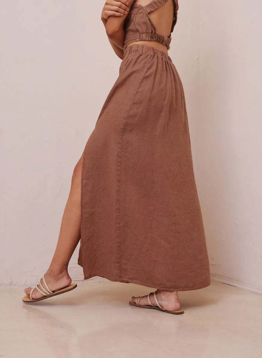 bella dahl linen hi waist skirt with slit in black