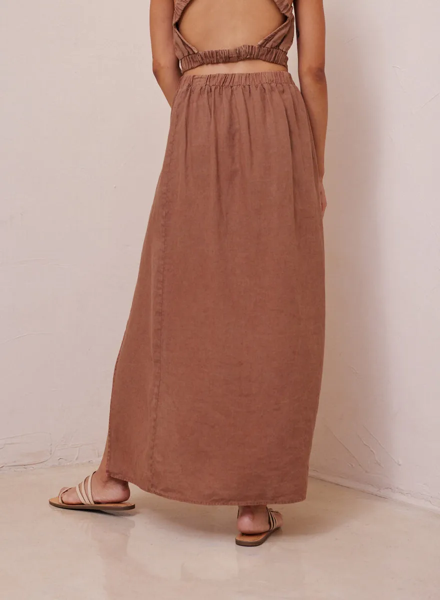 bella dahl linen hi waist skirt with slit in black