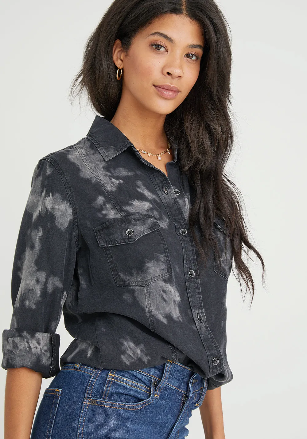 Bella Dahl - Long Sleeve Seamed Shirt - Black Cloud Wash