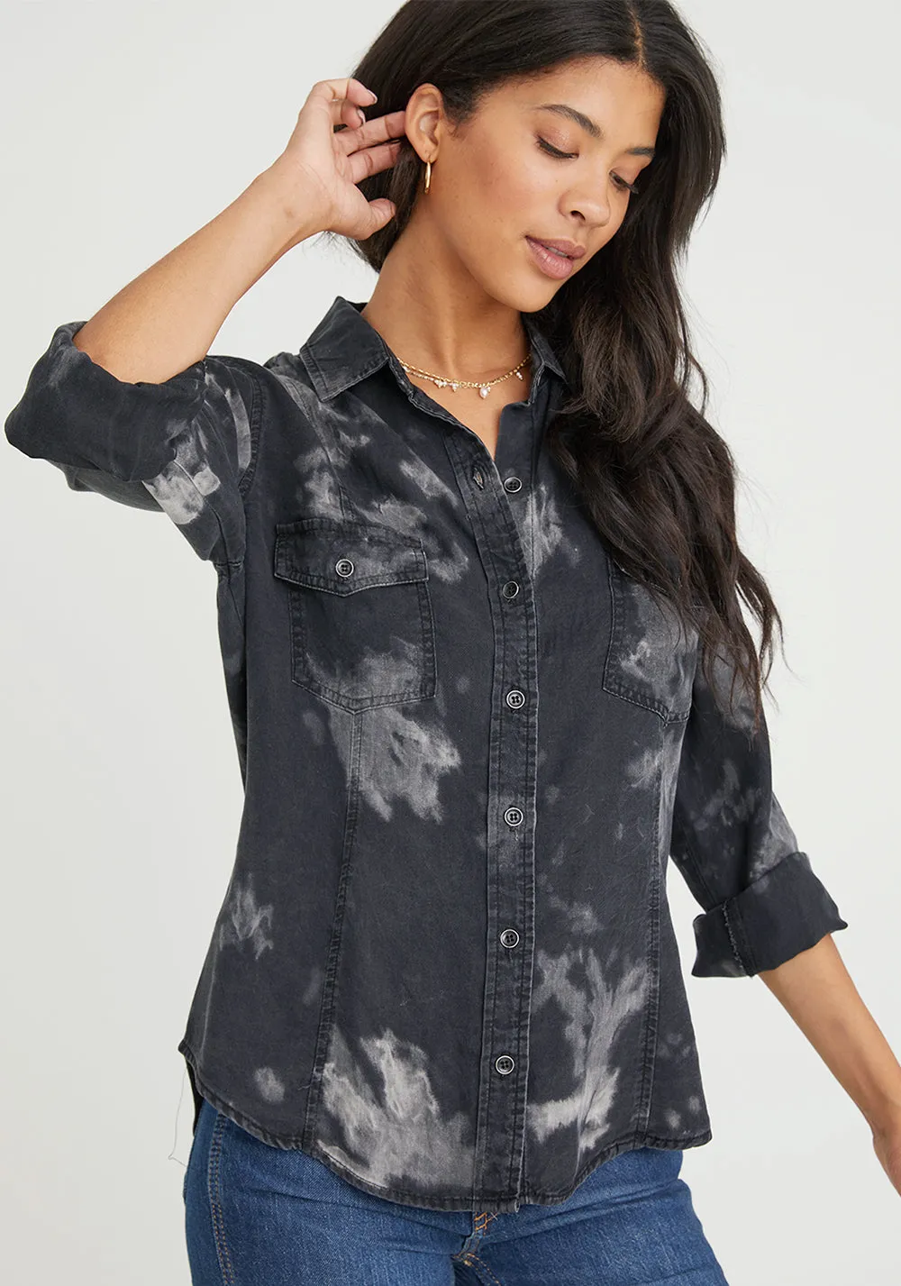 Bella Dahl - Long Sleeve Seamed Shirt - Black Cloud Wash